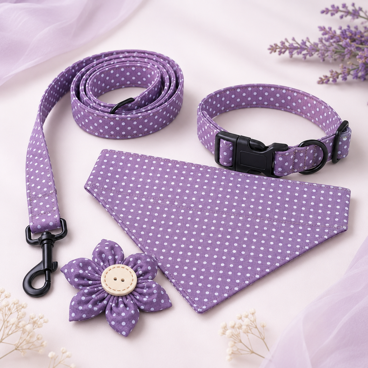 Purple Polkadot Flower Collar Accessory