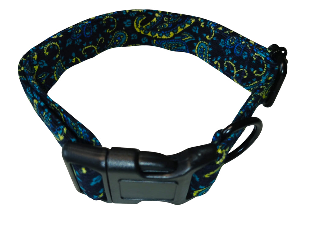 Blue Pin cord Paisley Dog Collar