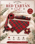 Red Tartan Collar, Lead & Accessory Set ❤️