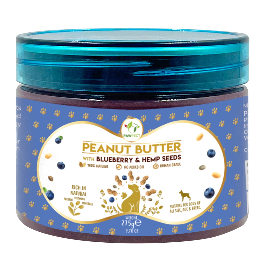Pawfect Peanut Butter with Blueberries & Hempseeds For Dogs & Puppies | 100% Natural | No Added Sugar, Salt, Palm Oil | No Sweeteners, No Xylitol | Healthy Dog Treat