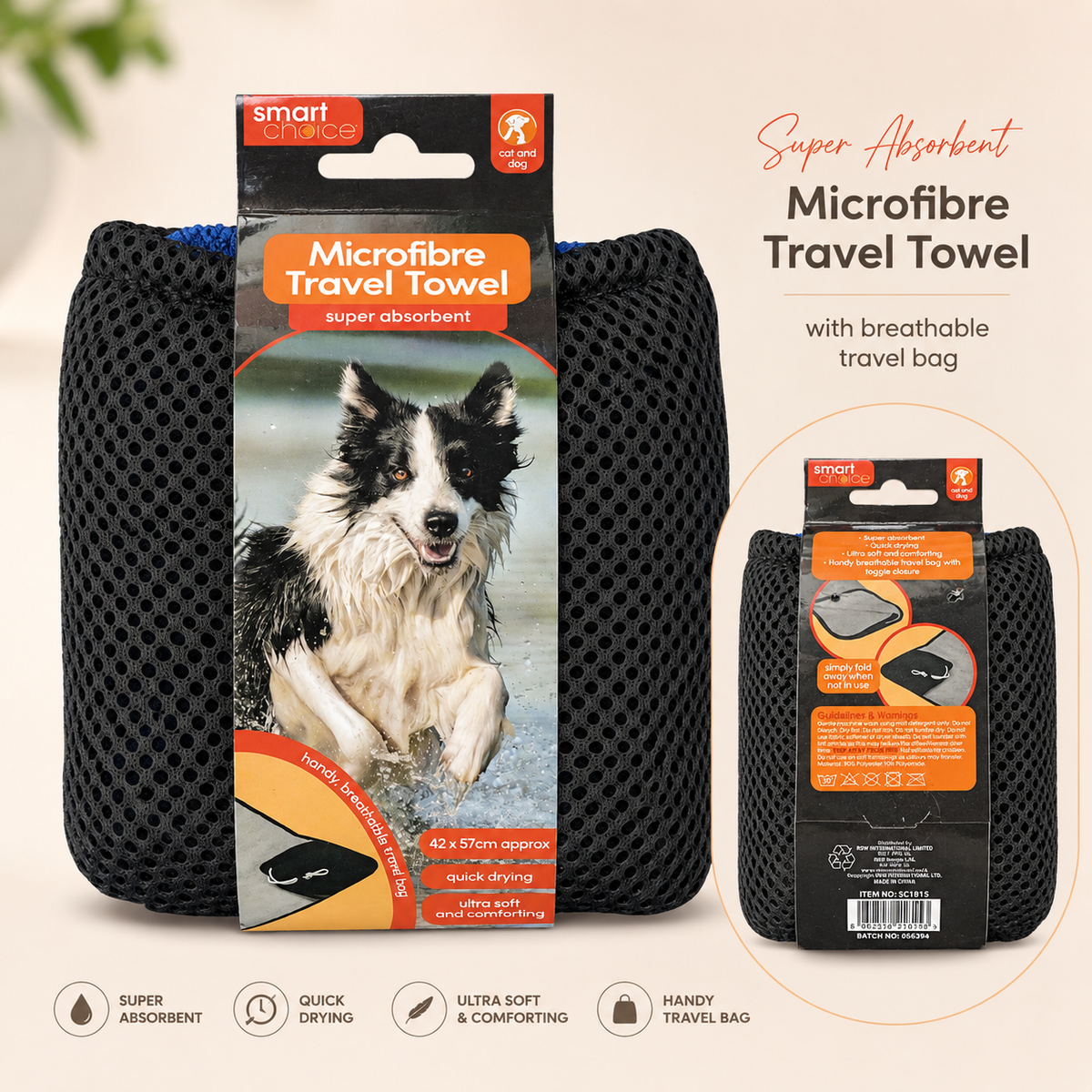 Smart Choice Microfibre Pet Travel Towel