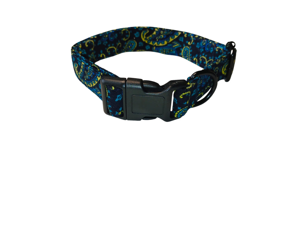 Blue Pin cord Paisley Dog Collar