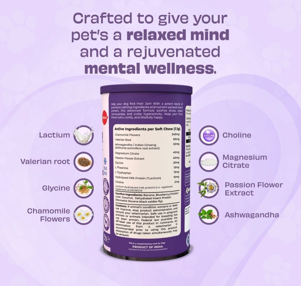 Pawfect Wild Vigor Zen Calm Bites | Calming Supplement For Dogs | All Natural | Grain Free | Enriched with Insect Protein, Chamomile, Valerian Root, Ashwagandha & Choline (70g/2.46oz)