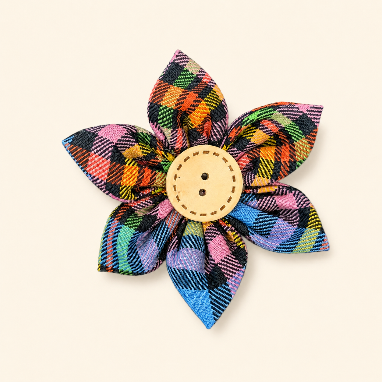 Rainbow Check Flower Collar Accessory