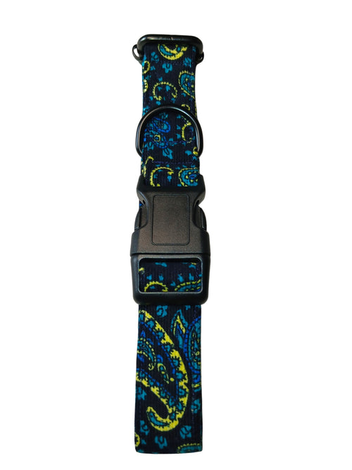 Blue Pin cord Paisley Dog Collar